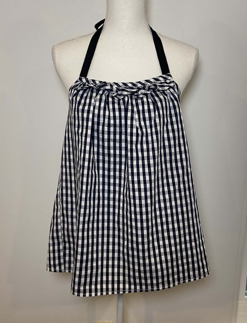 Tuckernuck Halter Top Shirt Navy Blue White Gingham Ribbon Size Large L